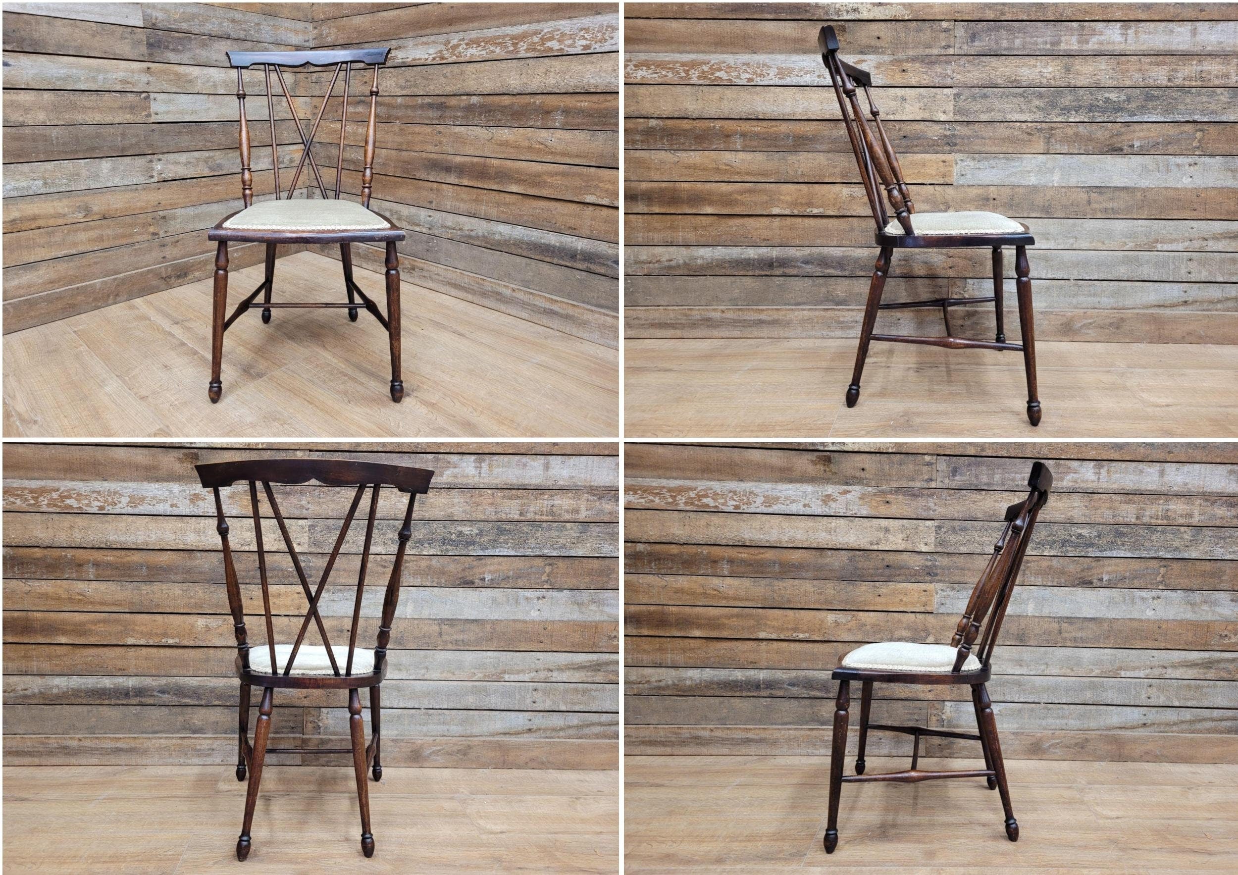 Antique Arts And Craft Mahogany Petite Hall Bedroom Chair Cross Stick Back