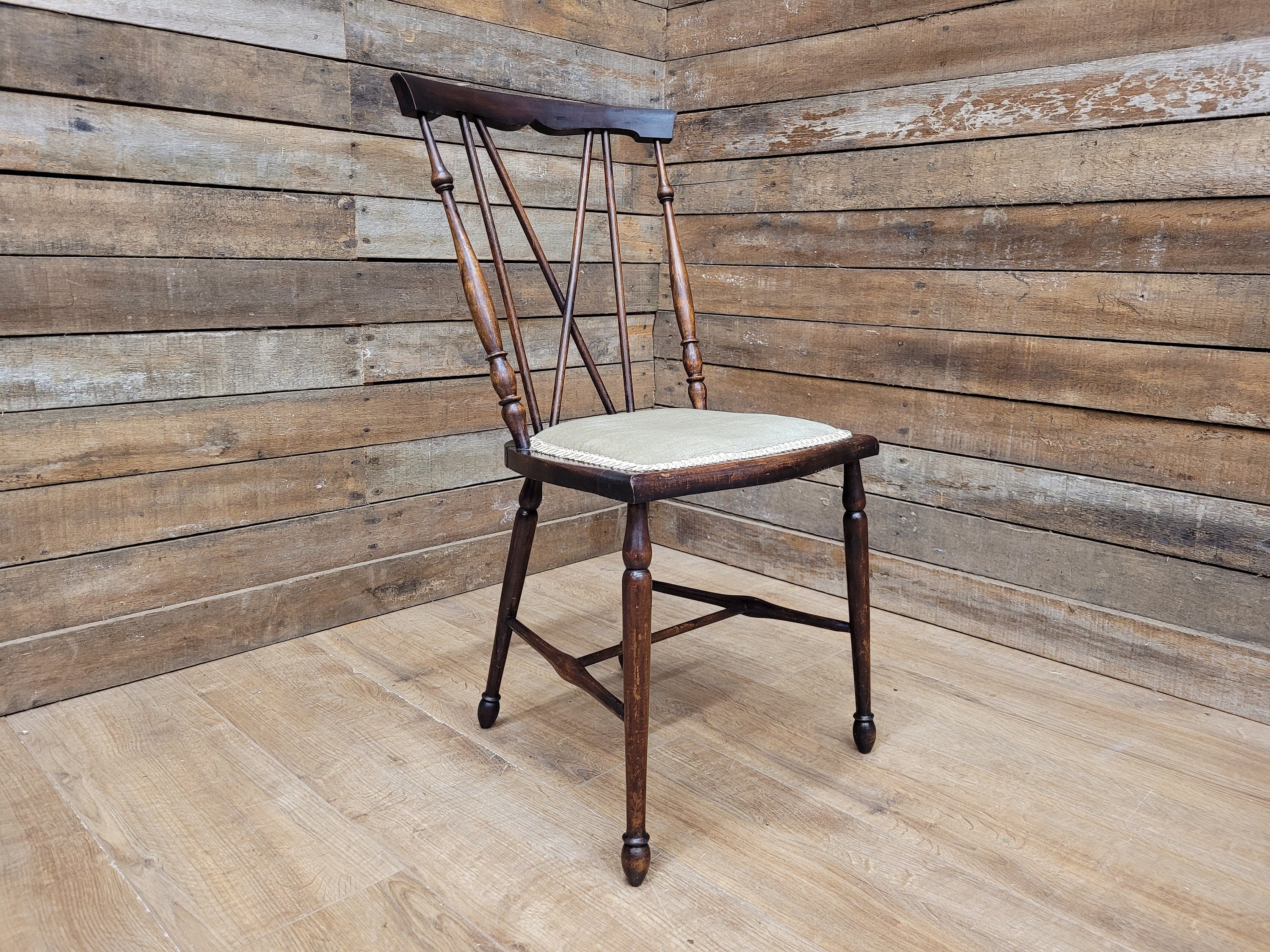 Antique Arts And Craft Mahogany Petite Hall Bedroom Chair Cross Stick Back