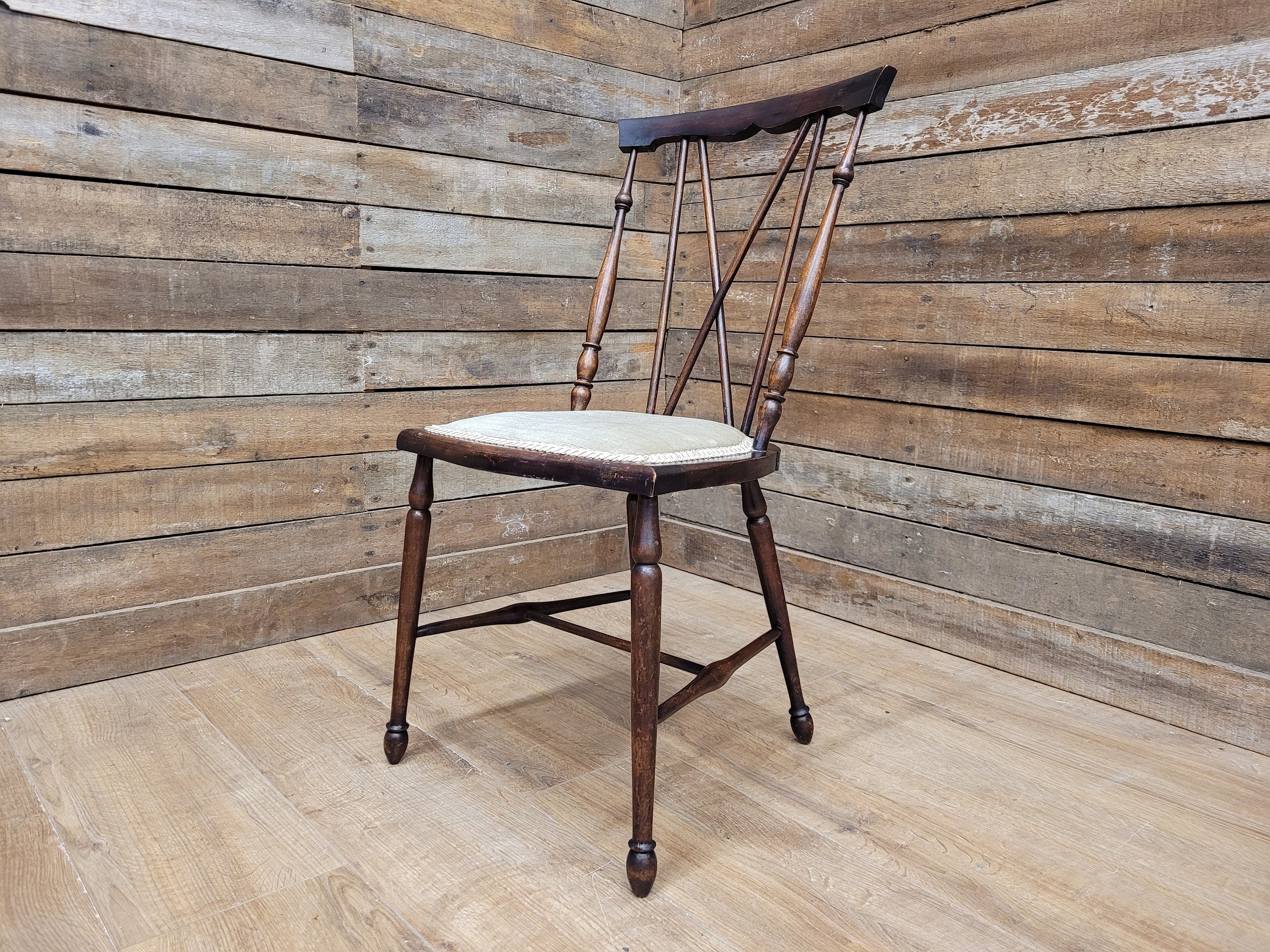 Antique Arts And Craft Mahogany Petite Hall Bedroom Chair Cross Stick Back