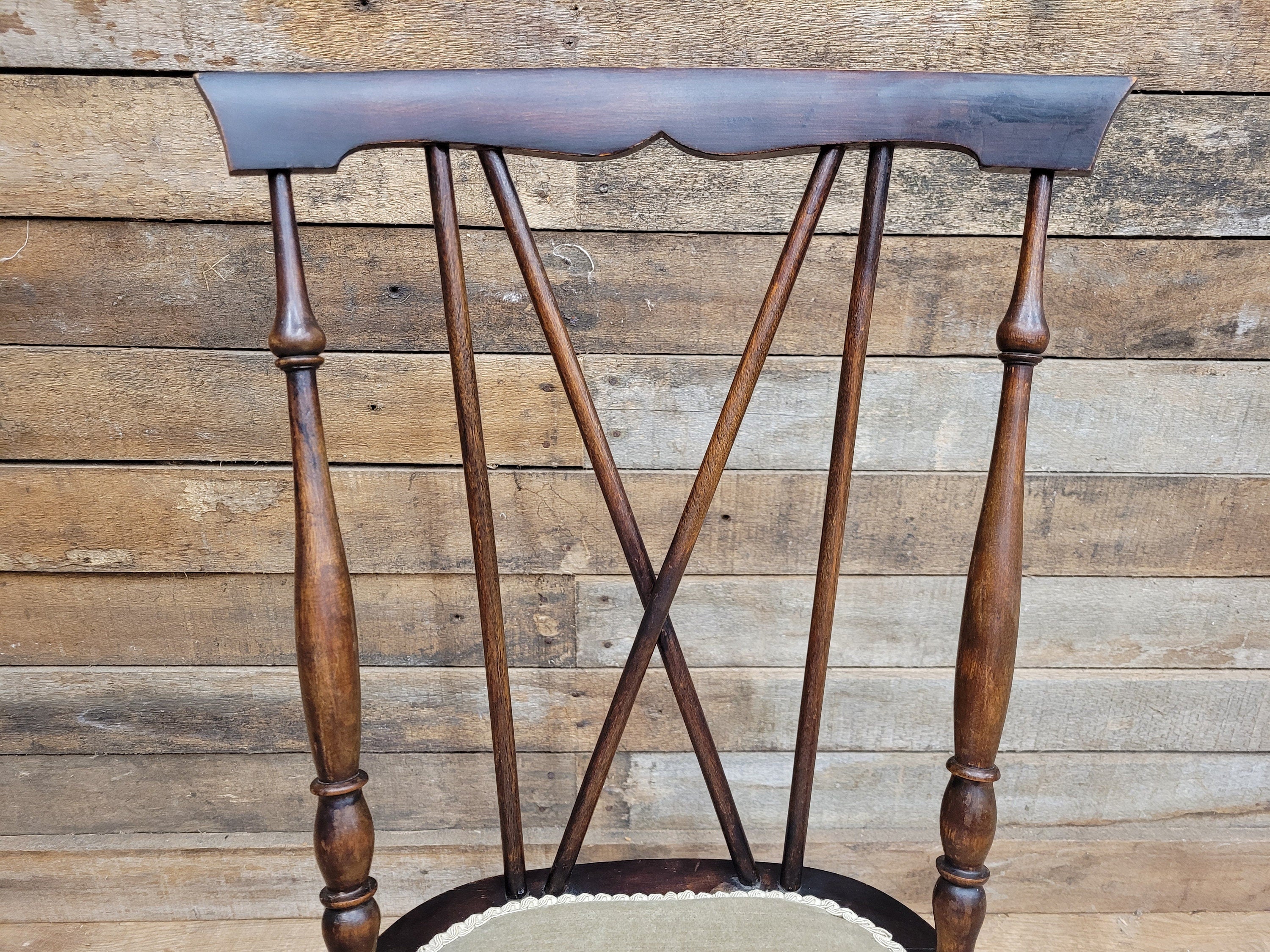 Antique Arts And Craft Mahogany Petite Hall Bedroom Chair Cross Stick Back