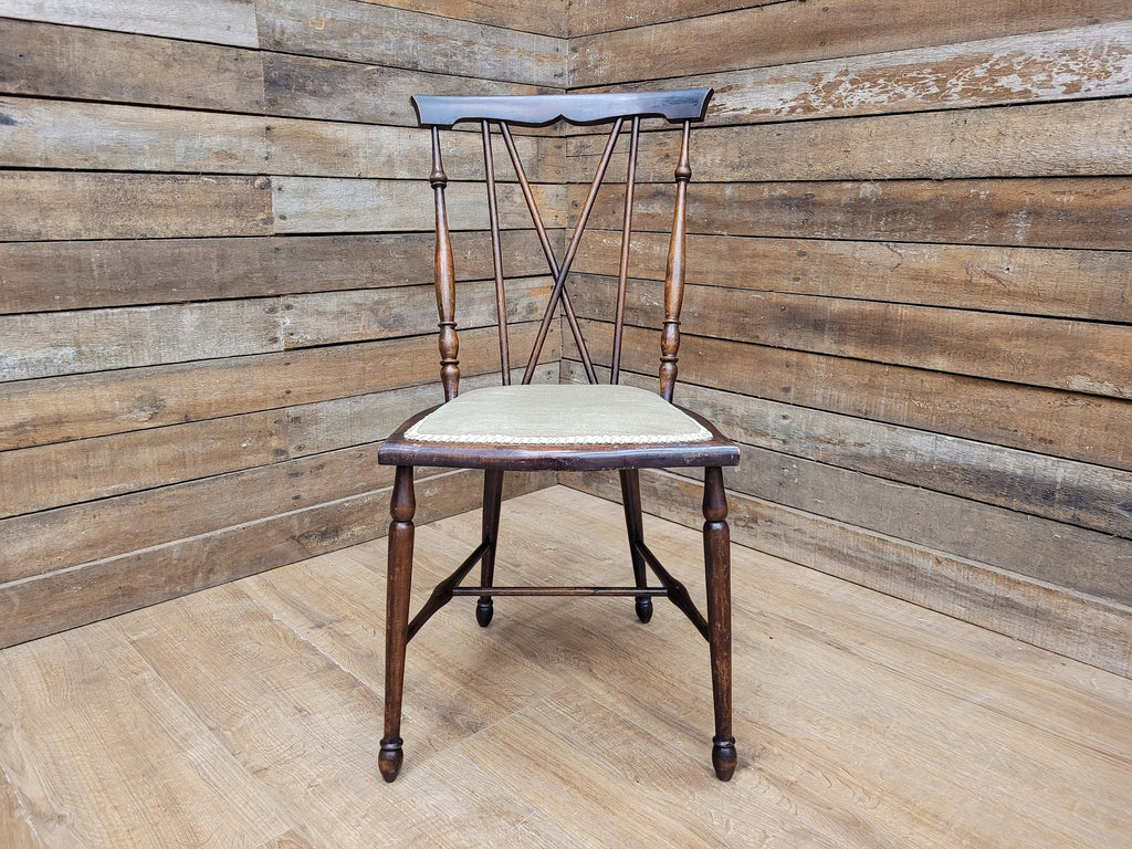 Antique Arts And Craft Mahogany Petite Hall Bedroom Chair Cross Stick Back