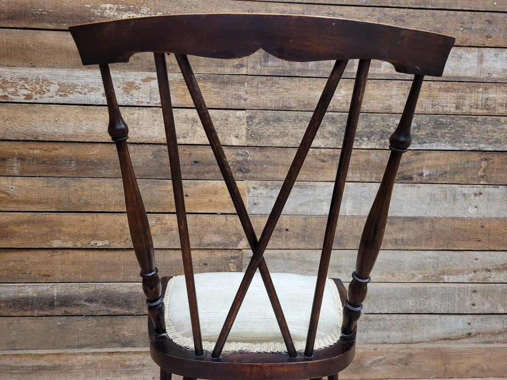 Antique Arts And Craft Mahogany Petite Hall Bedroom Chair Cross Stick Back