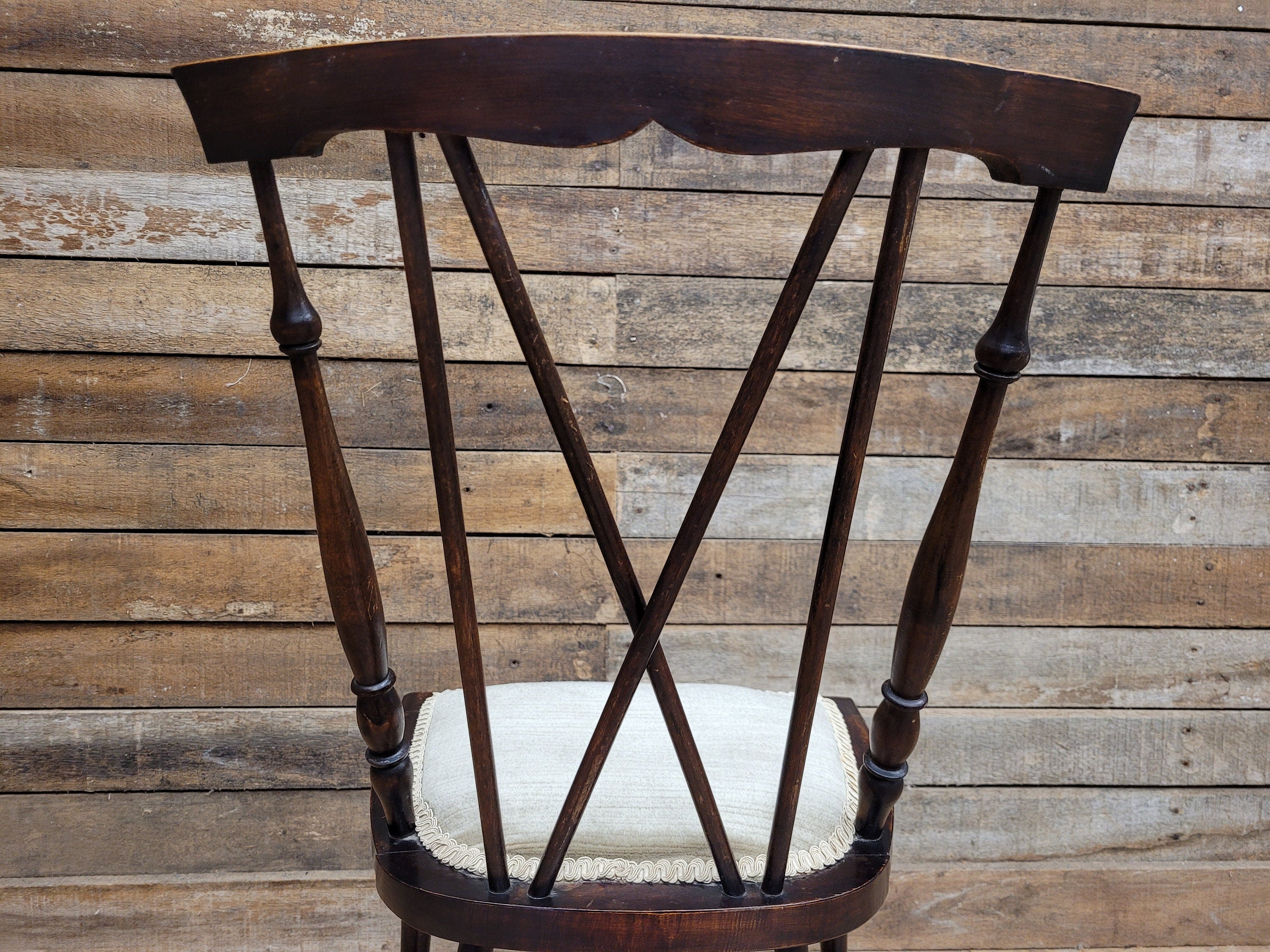 Antique Arts And Craft Mahogany Petite Hall Bedroom Chair Cross Stick Back