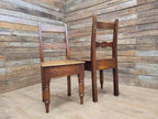 Pair Of Antique English Oak Farmhouse Chapel Chair Hall Utility Chairs