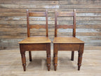 Pair Of Antique English Oak Farmhouse Chapel Chair Hall Utility Chairs