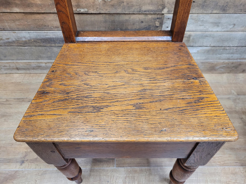 Pair Of Antique English Oak Farmhouse Chapel Chair Hall Utility Chairs