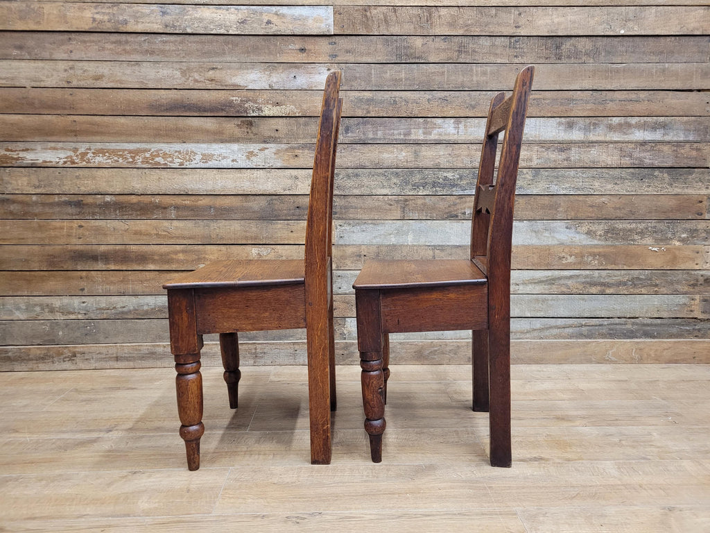 Pair Of Antique English Oak Farmhouse Chapel Chair Hall Utility Chairs