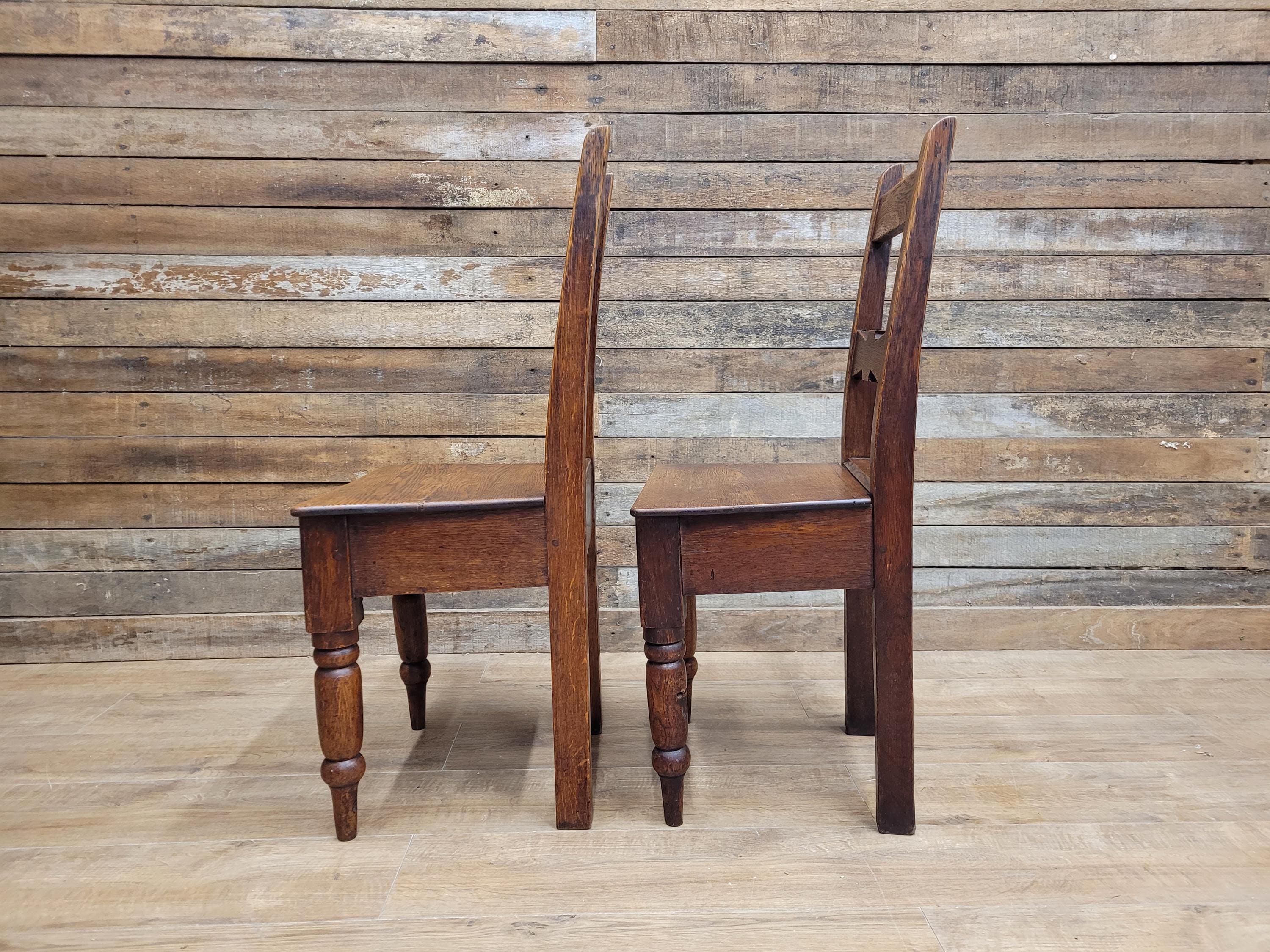 Pair Of Antique English Oak Farmhouse Chapel Chair Hall Utility Chairs