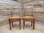 Pair Of Antique English Oak Farmhouse Chapel Chair Hall Utility Chairs