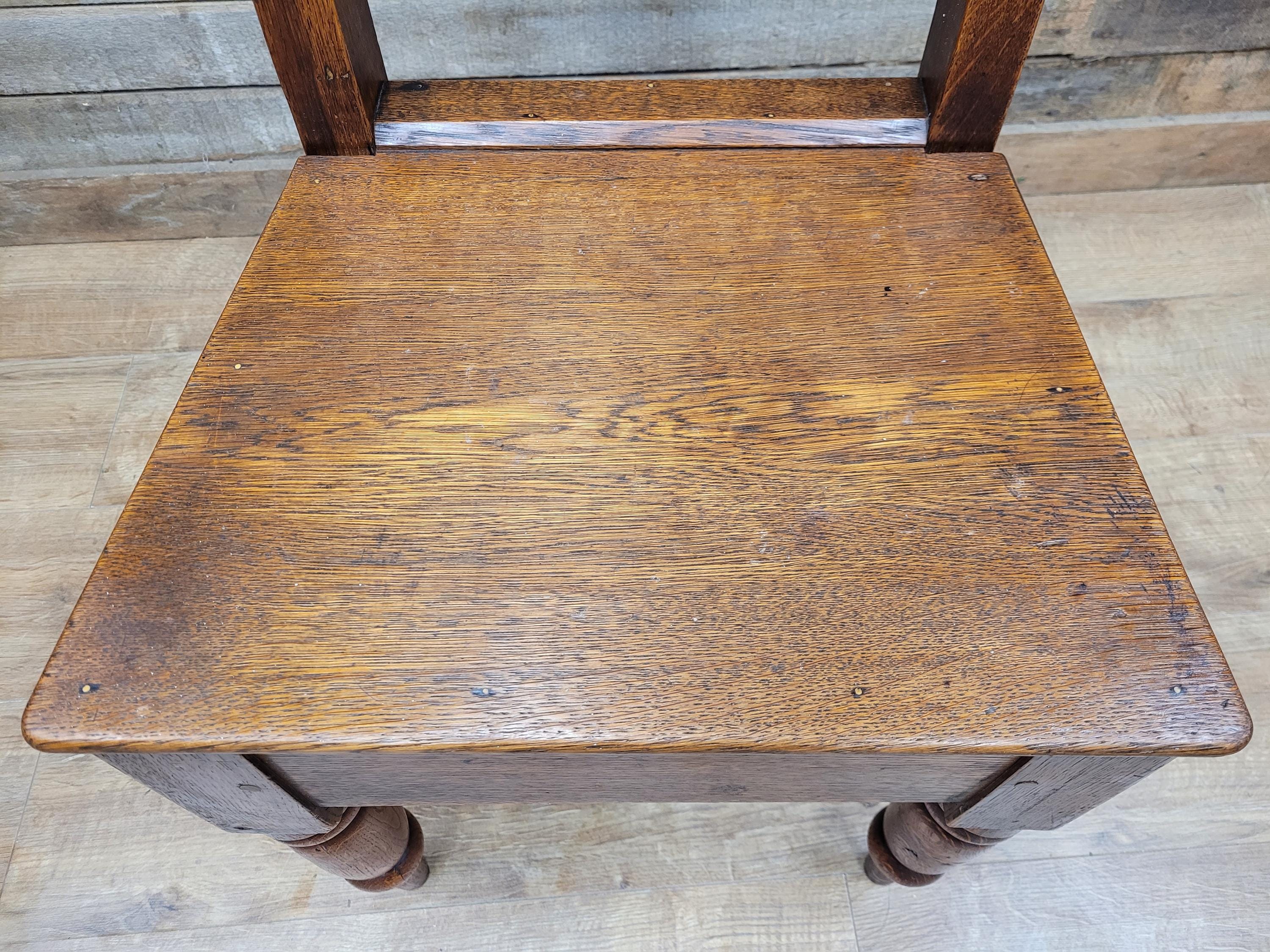 Pair Of Antique English Oak Farmhouse Chapel Chair Hall Utility Chairs