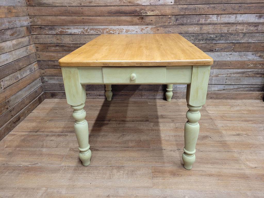 Vintage Up-Cycled Hand Painted Chalk Paint Waxed Pine Farmhouse Table End Drawer