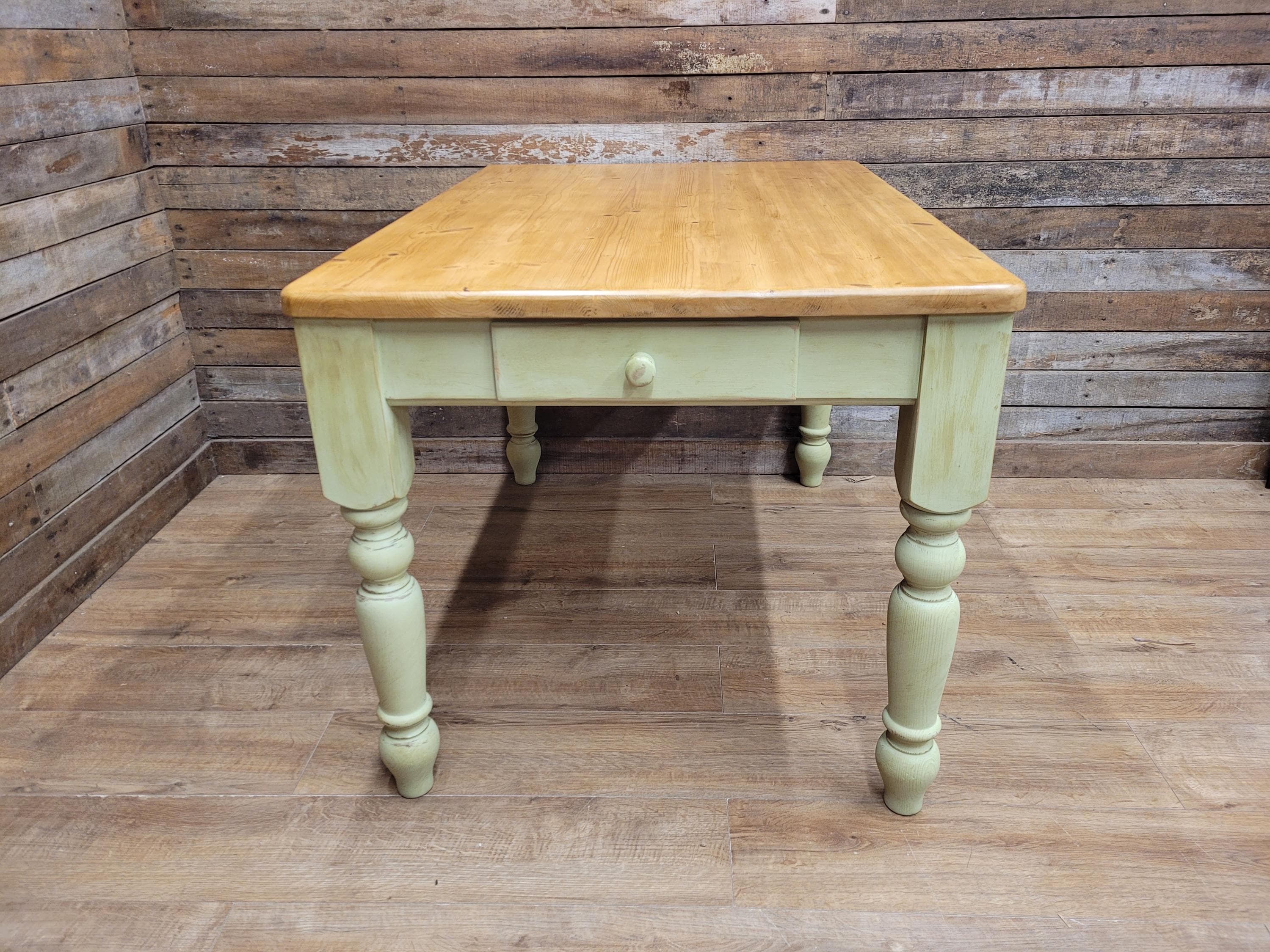 Vintage Up-Cycled Hand Painted Chalk Paint Waxed Pine Farmhouse Table End Drawer