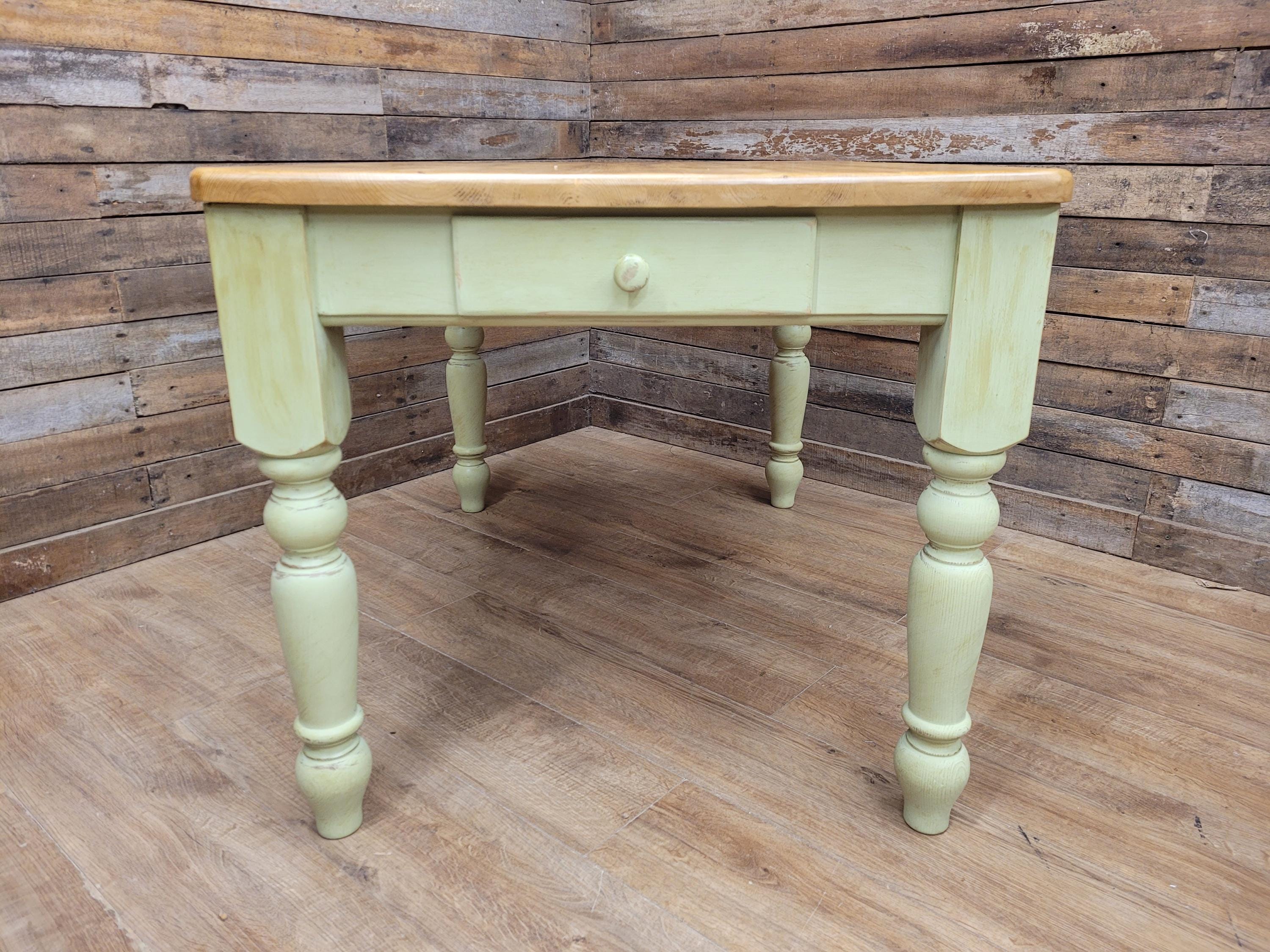 Vintage Up-Cycled Hand Painted Chalk Paint Waxed Pine Farmhouse Table End Drawer