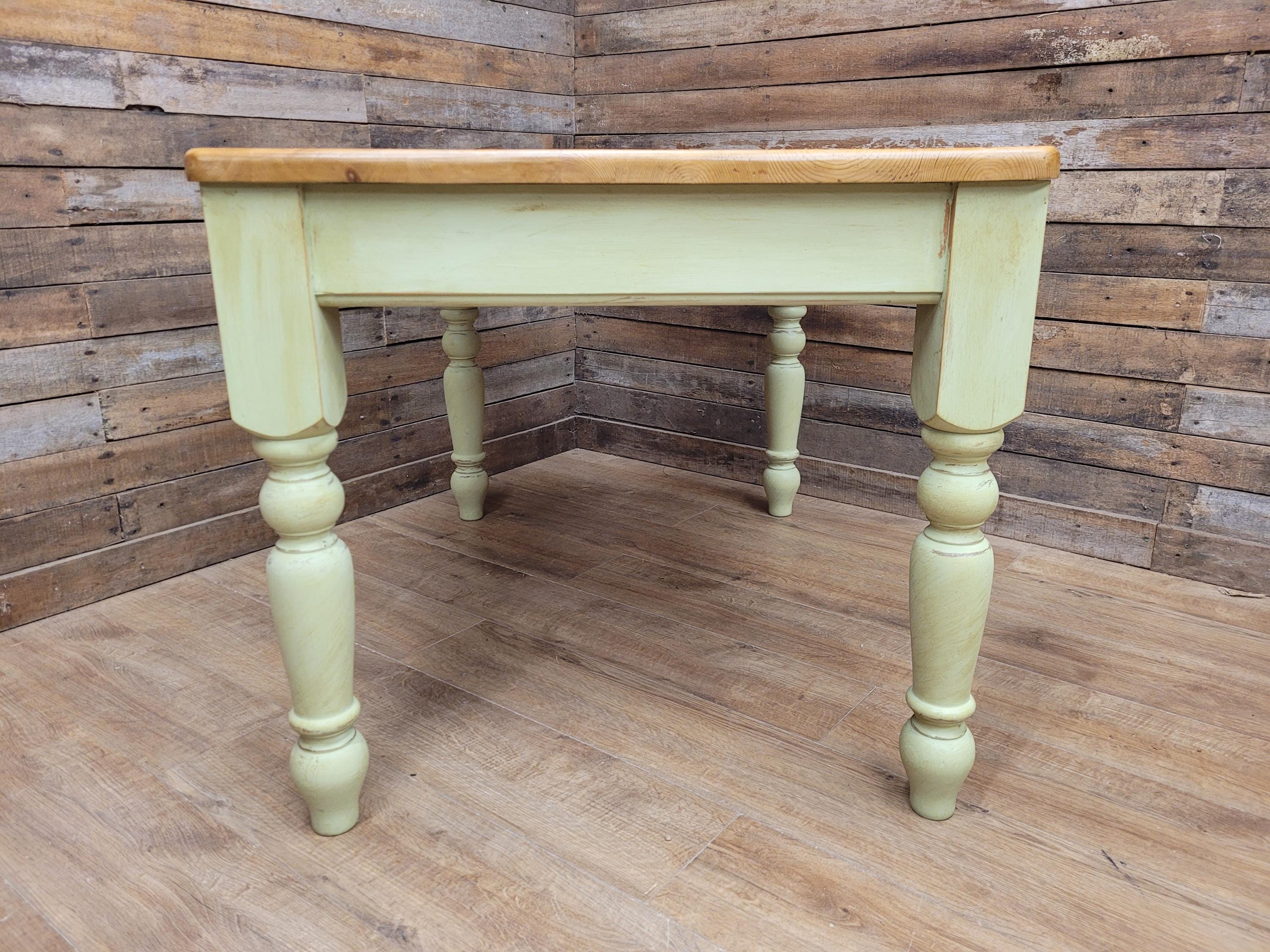 Vintage Up-Cycled Hand Painted Chalk Paint Waxed Pine Farmhouse Table End Drawer