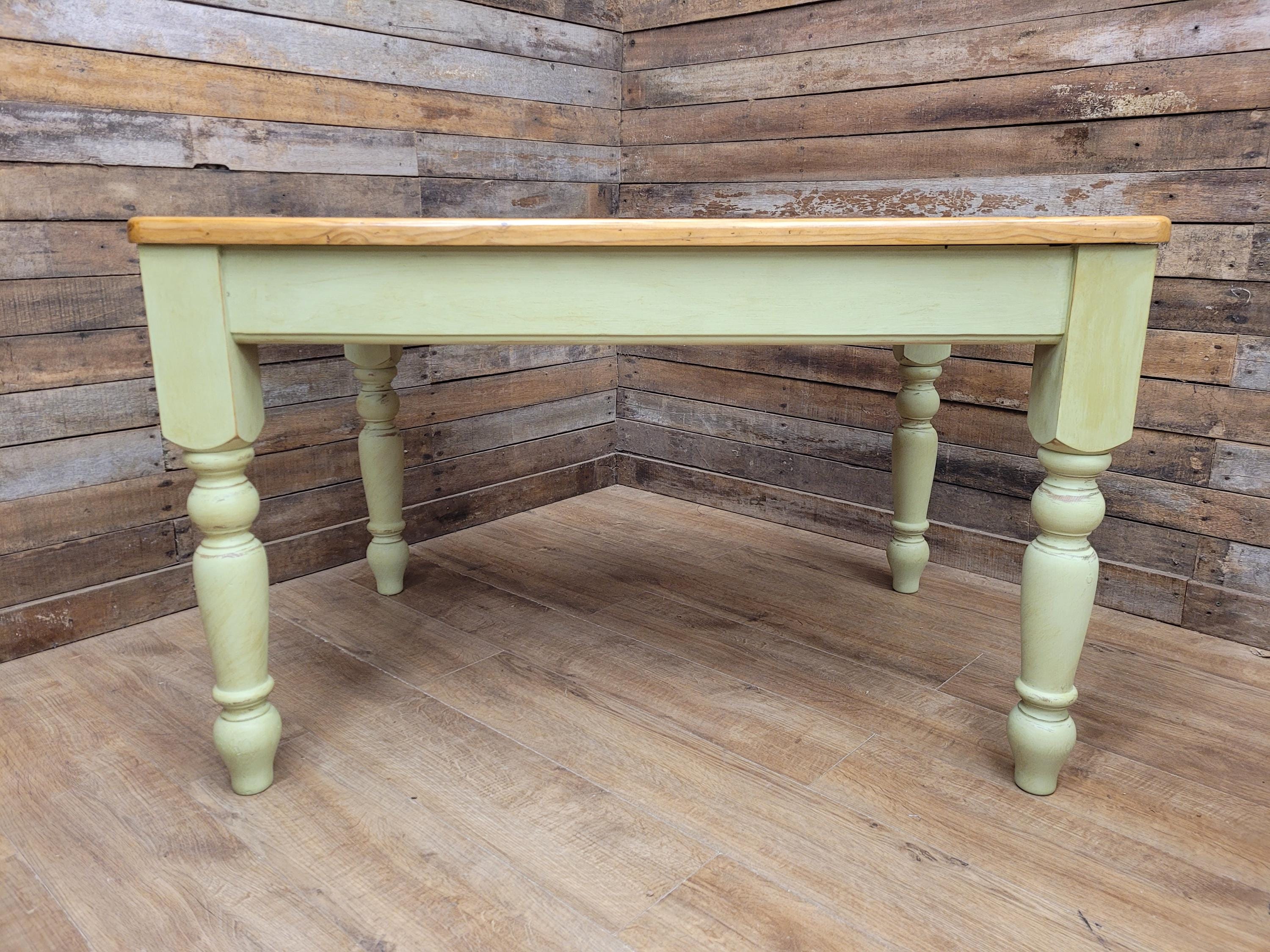 Vintage Up-Cycled Hand Painted Chalk Paint Waxed Pine Farmhouse Table End Drawer