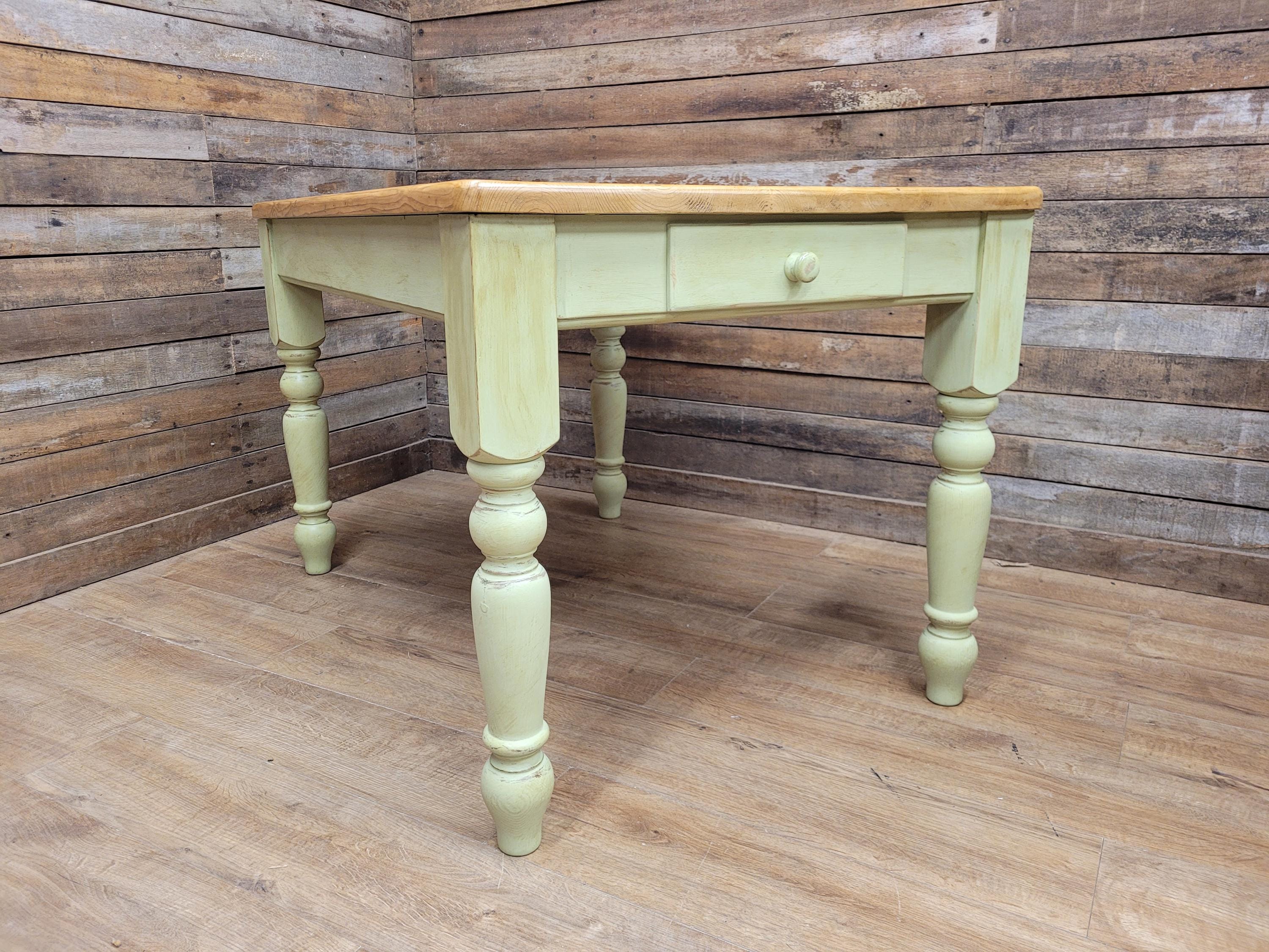 Vintage Up-Cycled Hand Painted Chalk Paint Waxed Pine Farmhouse Table End Drawer