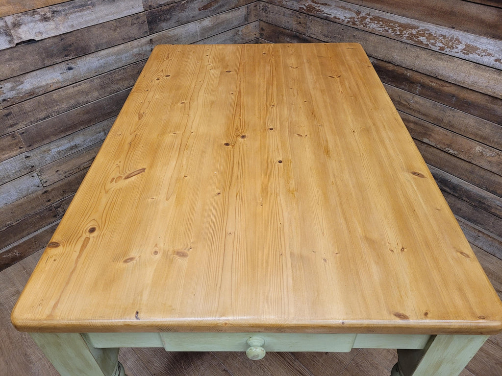 Vintage Up-Cycled Hand Painted Chalk Paint Waxed Pine Farmhouse Table End Drawer