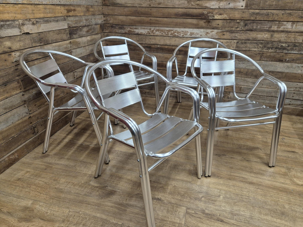Set of 5 Aluminium Bistro Chairs Lightweight Stackable Cafe Garden Chairs