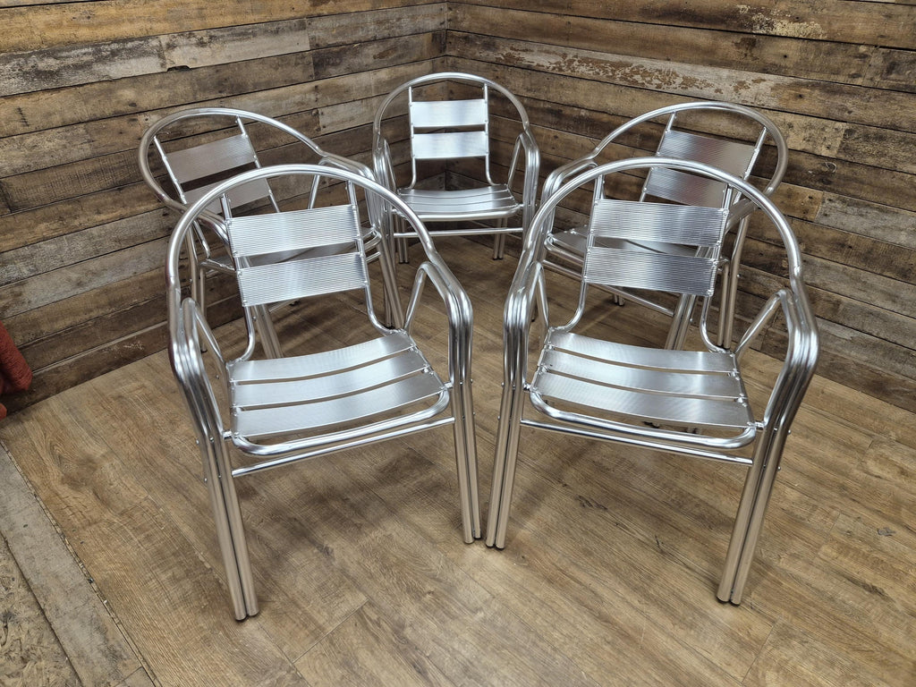 Set of 5 Aluminium Bistro Chairs Lightweight Stackable Cafe Garden Chairs