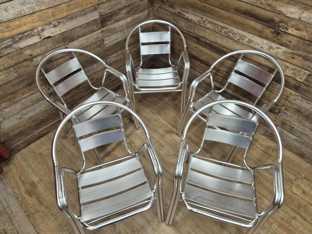 Set of 5 Aluminium Bistro Chairs Lightweight Stackable Cafe Garden Chairs