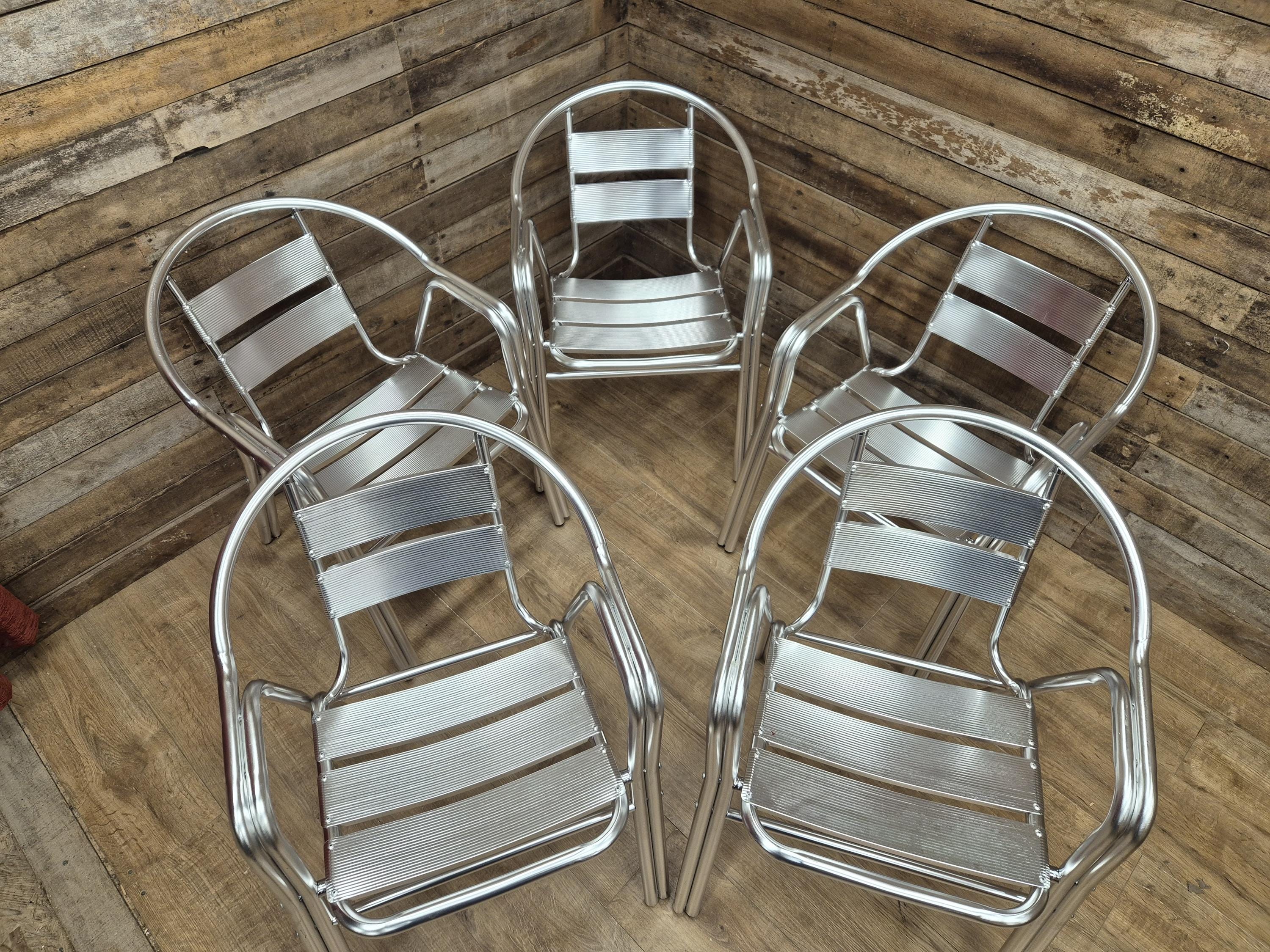 Set of 5 Aluminium Bistro Chairs Lightweight Stackable Cafe Garden Chairs