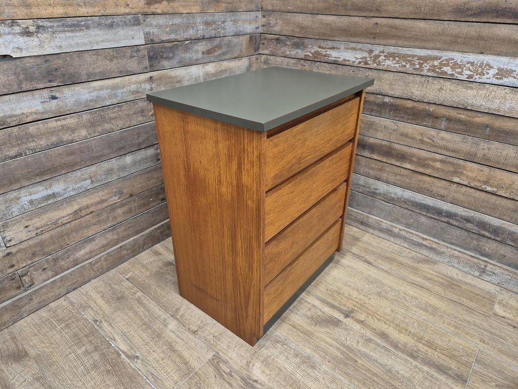Mid Century Teak Chest of Drawers Olive Grey Green Melamine Top Retro Cabinet
