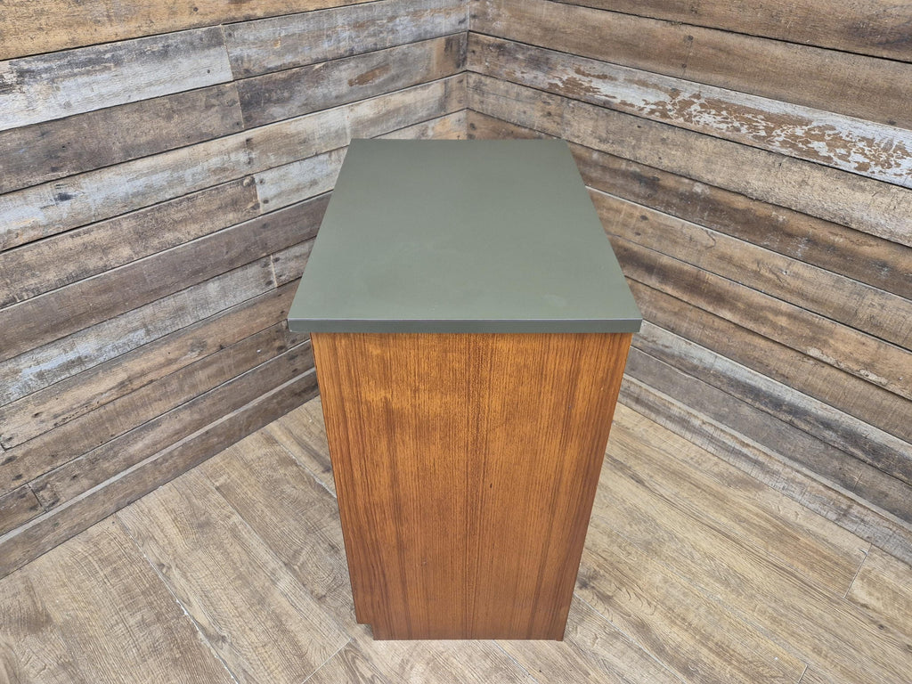 Mid Century Teak Chest of Drawers Olive Grey Green Melamine Top Retro Cabinet