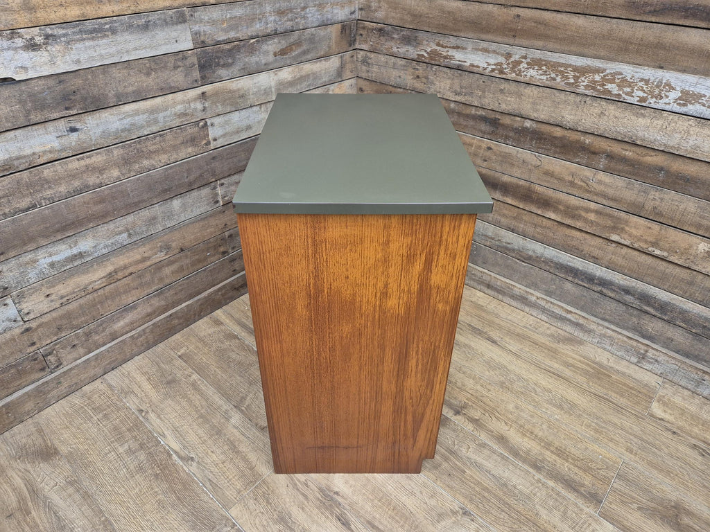 Mid Century Teak Chest of Drawers Olive Grey Green Melamine Top Retro Cabinet