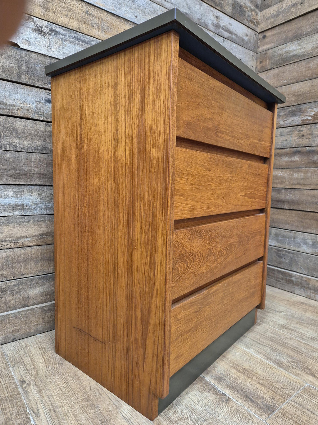 Mid Century Teak Chest of Drawers Olive Grey Green Melamine Top Retro Cabinet