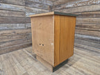 Mid Century Teak Bedside Cabinet Olive Grey Green Melamine Top Vintage