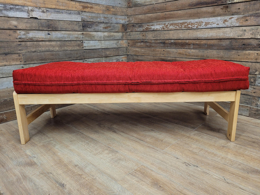 Kyoto Futons Solid Wood Bench Small Daybed Red Upholstered Seat Slatted Base