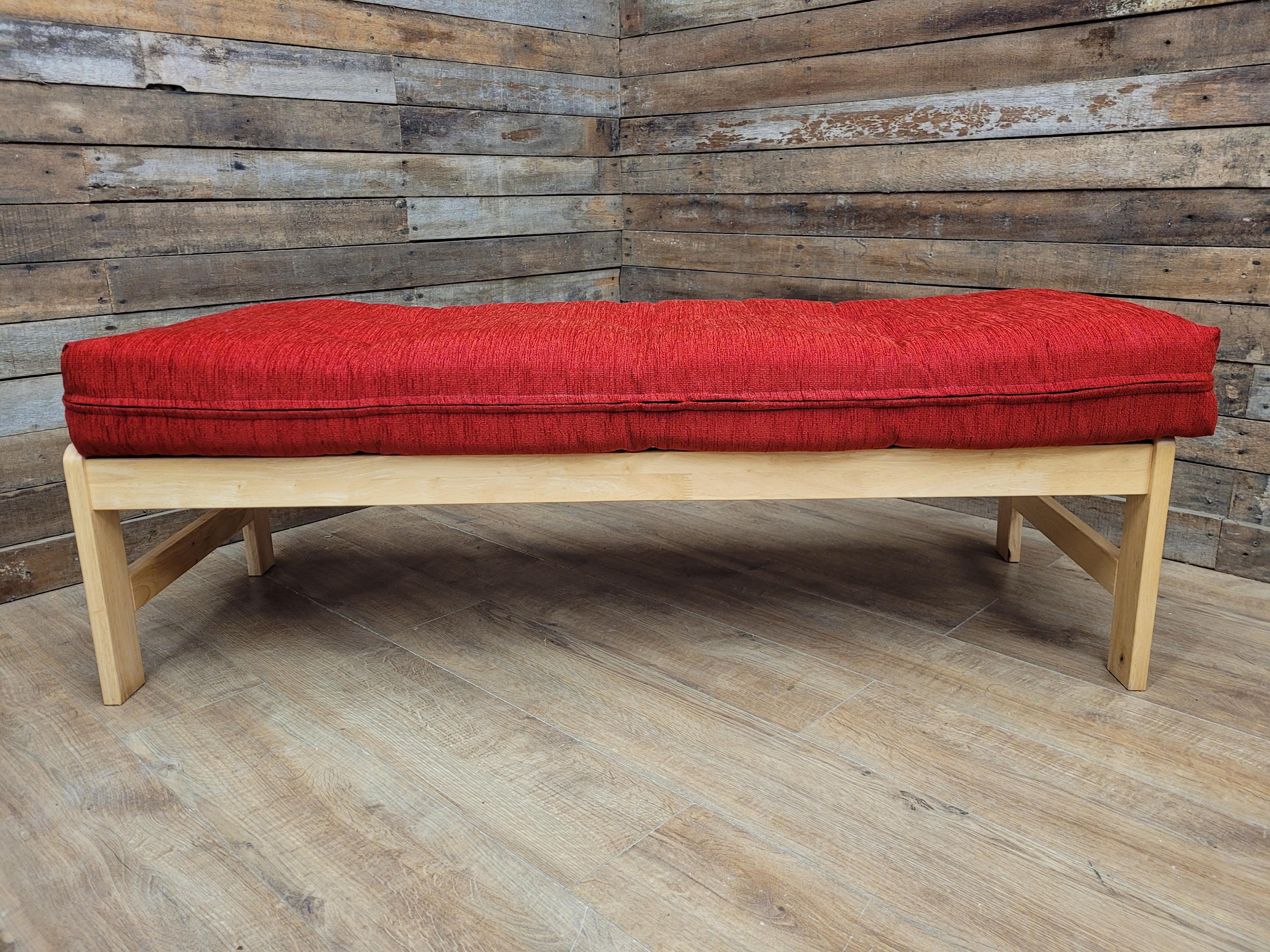 Kyoto Futons Solid Wood Bench Small Daybed Red Upholstered Seat Slatted Base