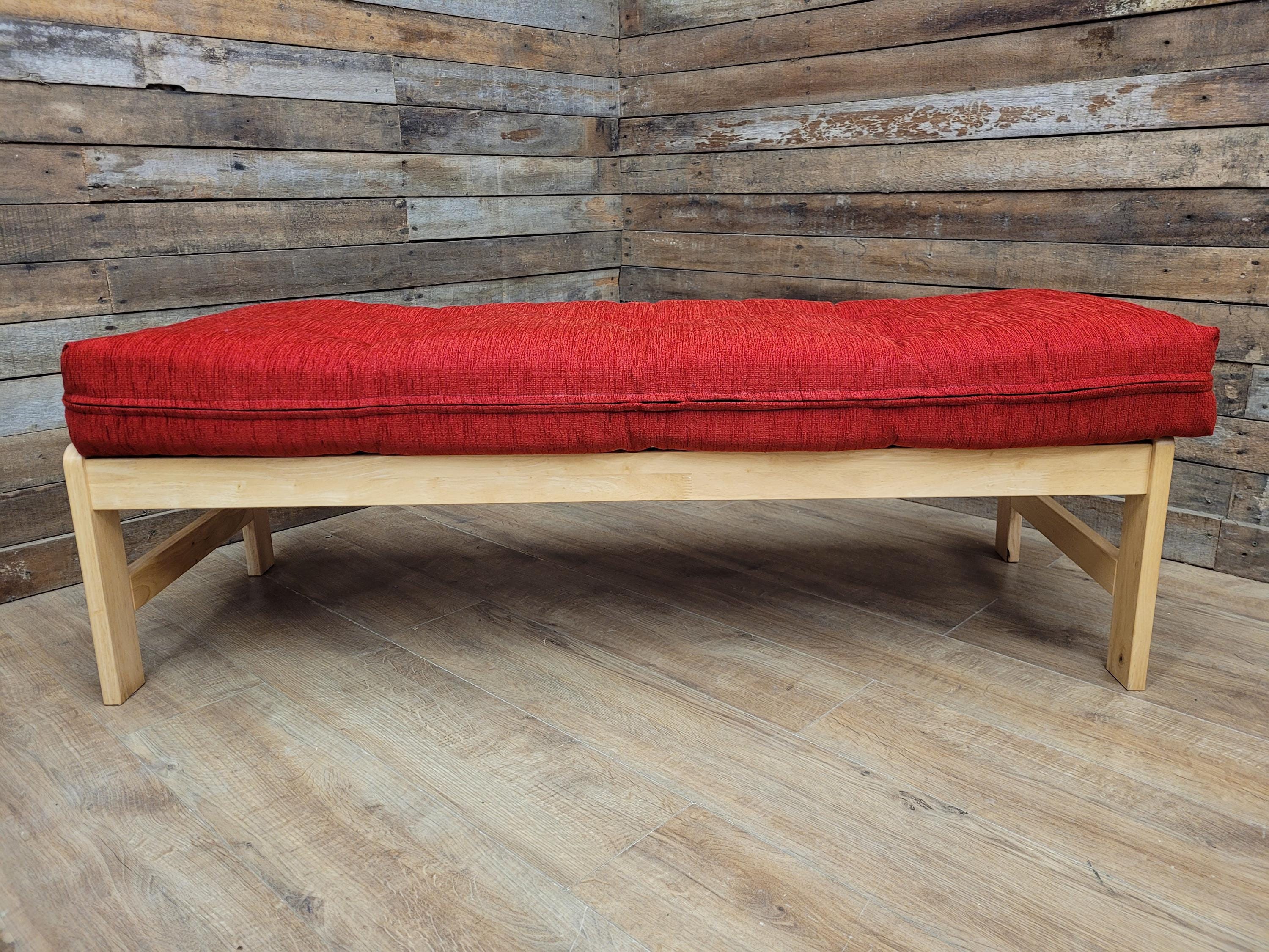 Kyoto Futons Solid Wood Bench Small Daybed Red Upholstered Seat Slatted Base