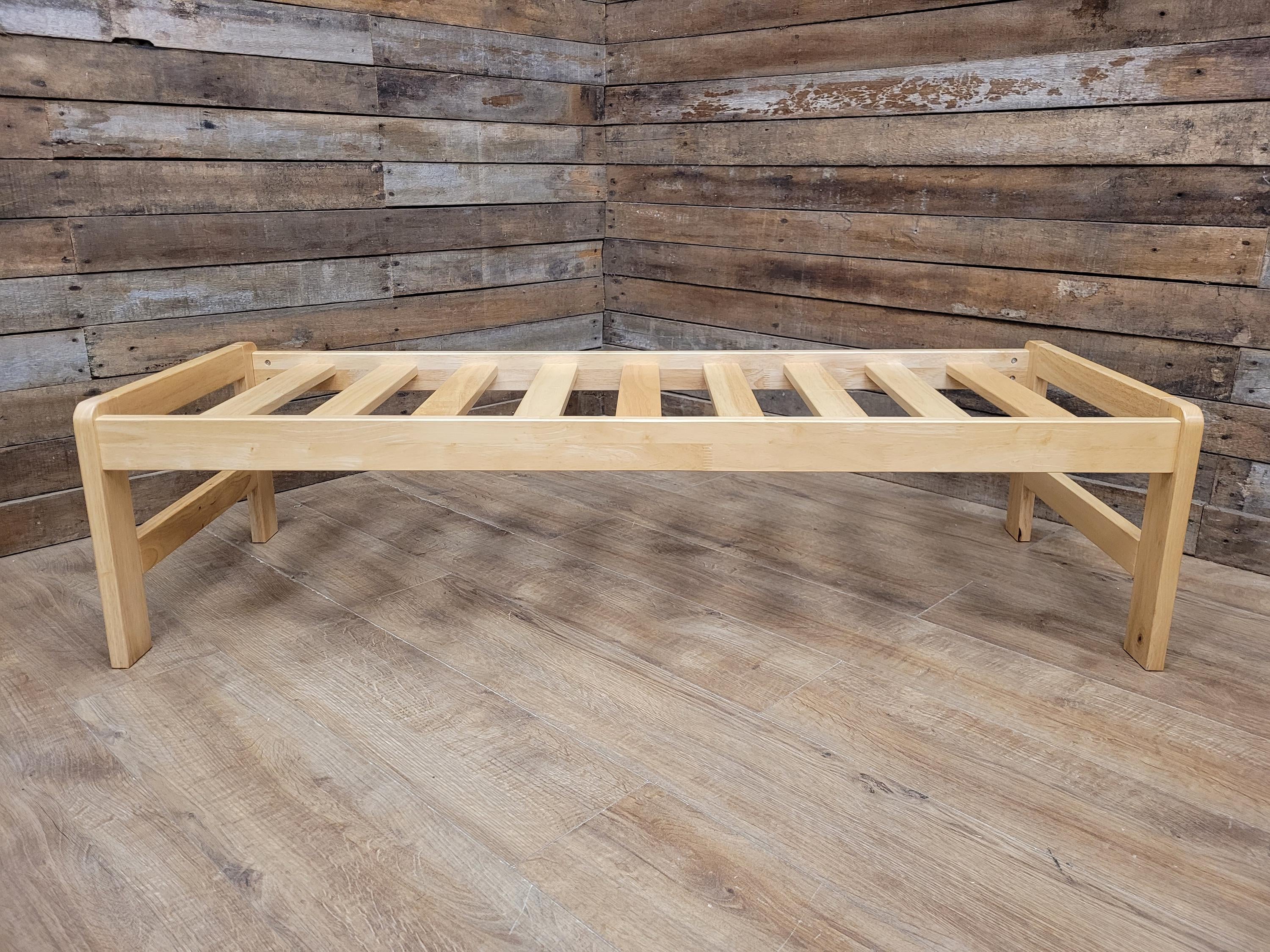 Kyoto Futons Solid Wood Bench Small Daybed Red Upholstered Seat Slatted Base