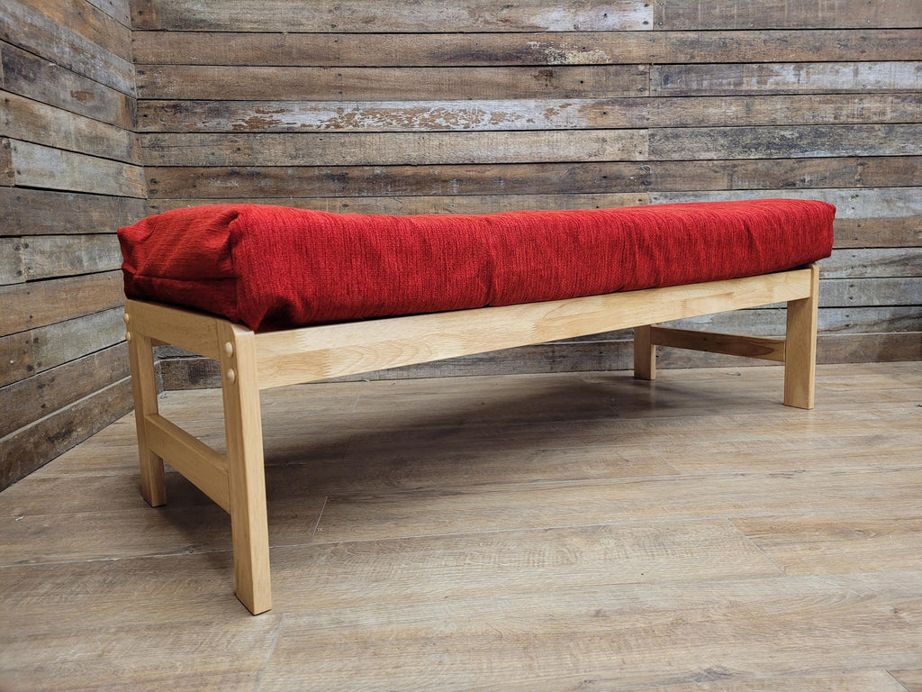 Kyoto Futons Solid Wood Bench Small Daybed Red Upholstered Seat Slatted Base