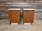 Two Mid Century Teak Bedside Cabinets White Melamine Top Vintage Retro
