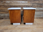 Two Mid Century Teak Bedside Cabinets White Melamine Top Vintage Retro