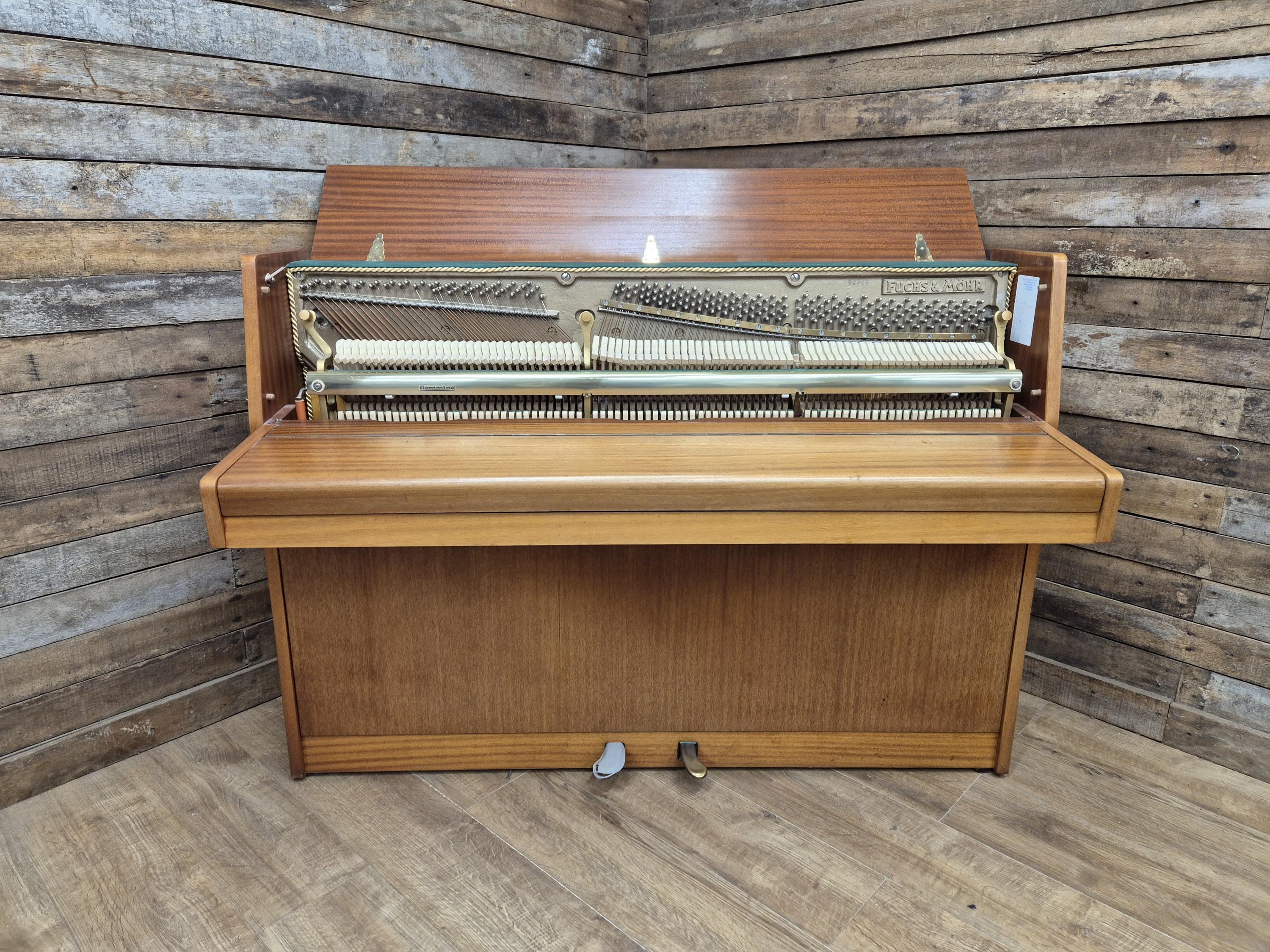 Vintage Fuchs & Möhr Upright Piano German Mid Century Wooden Cabinet