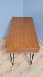 Mid Century Avalon Teak Side Table with Drawer Hairpin Legs Up Cycled Sideboard
