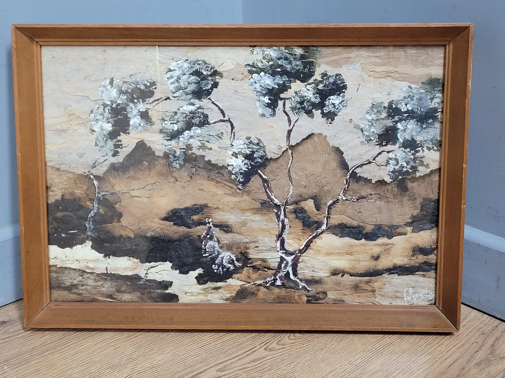Vintage Australian Aboriginal Bark Painting Signed Wesley 34cm x 49cm