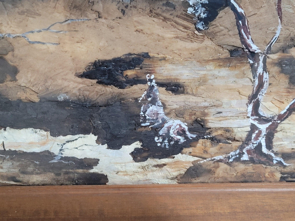 Vintage Australian Aboriginal Bark Painting Signed Wesley 34cm x 49cm
