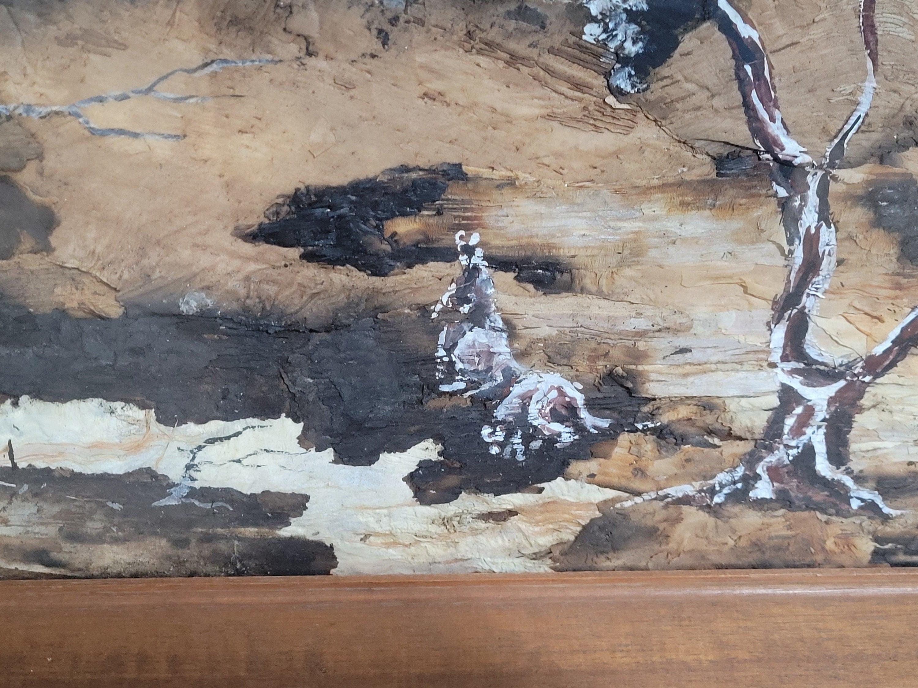 Vintage Australian Aboriginal Bark Painting Signed Wesley 34cm x 49cm
