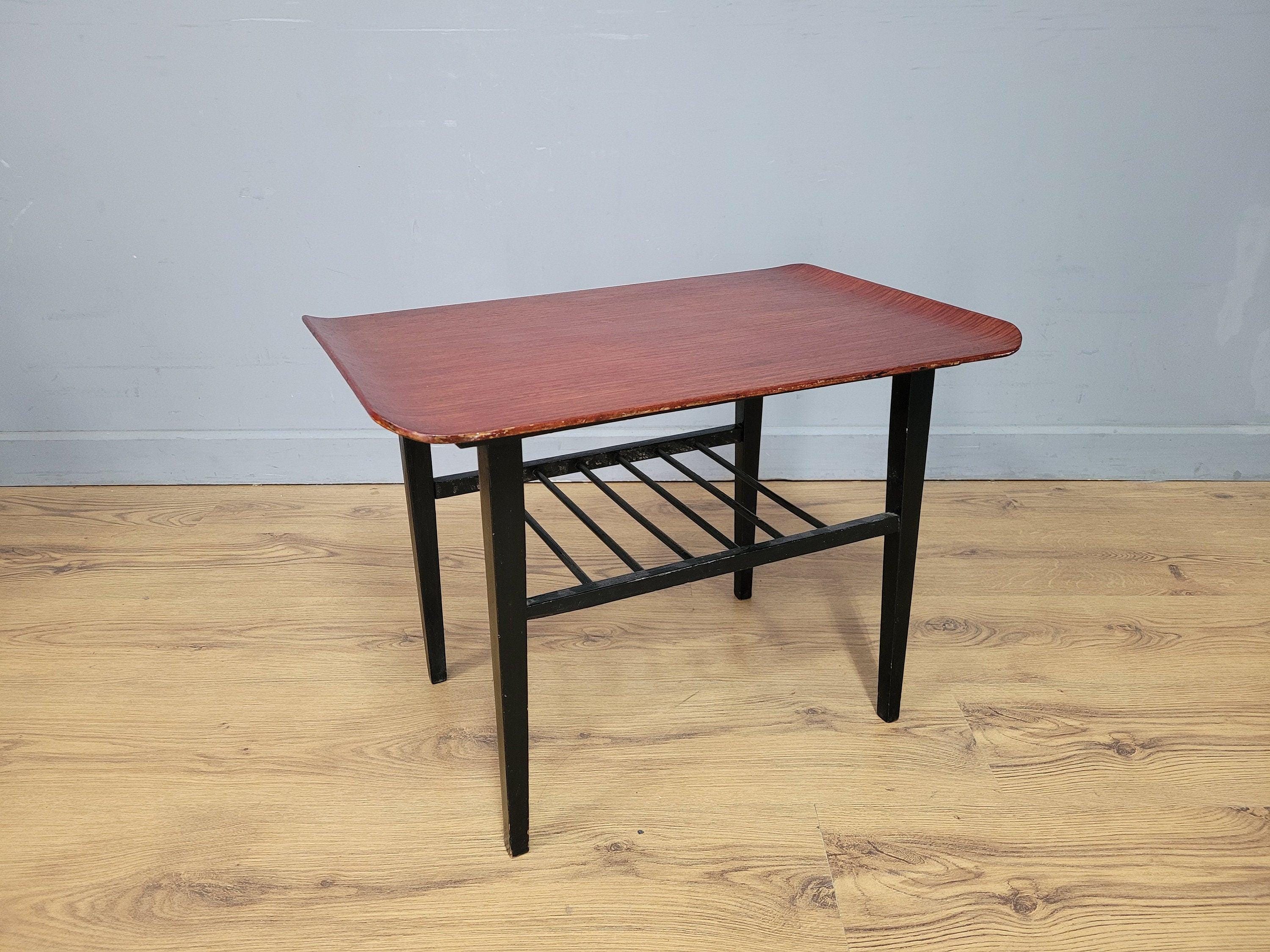 Mid Century Teak Style Tapered Black Leg Side Or Coffee Table Magazine Shelf