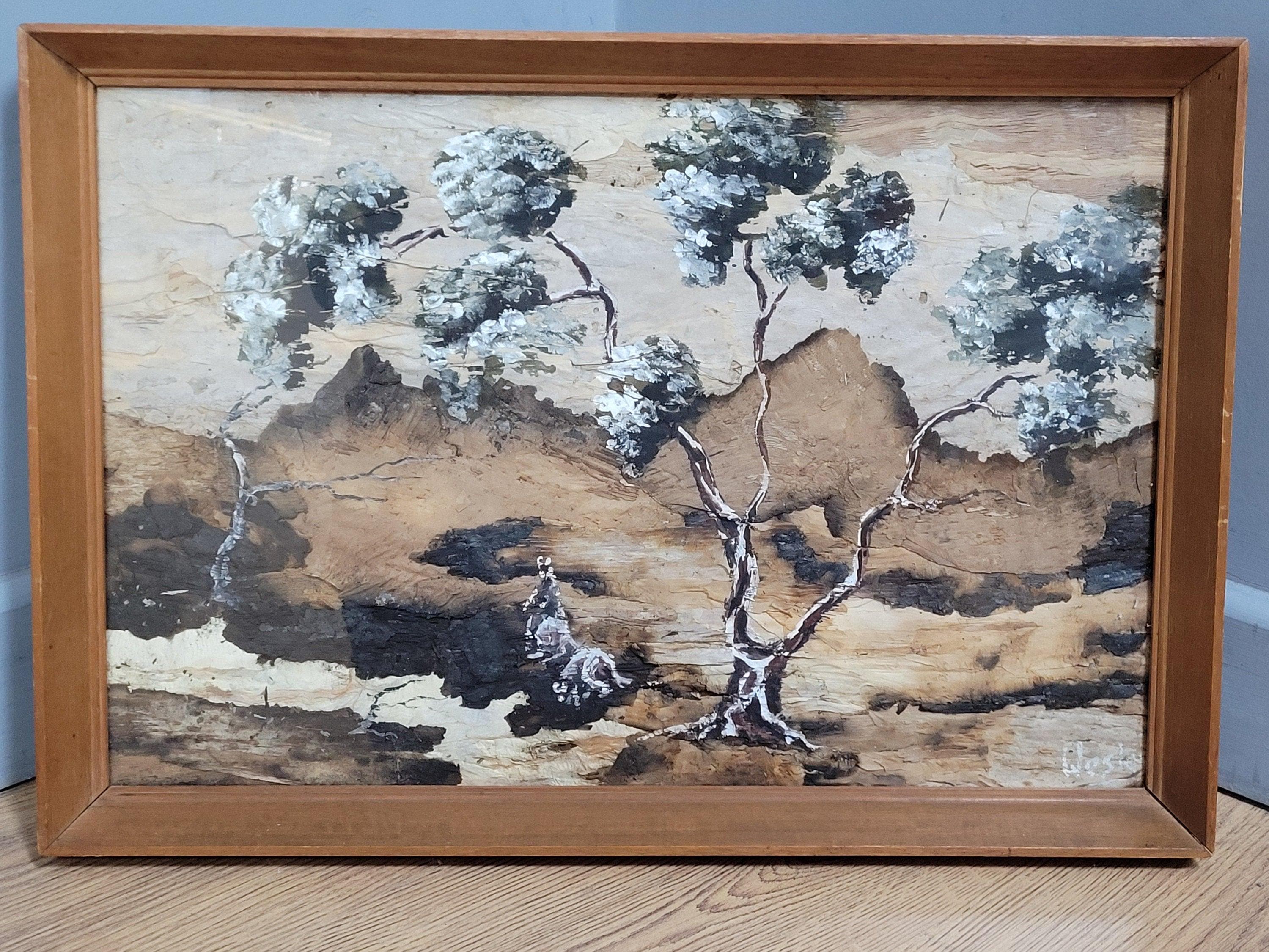 Vintage Australian Aboriginal Bark Painting Signed Wesley 34cm x 49cm