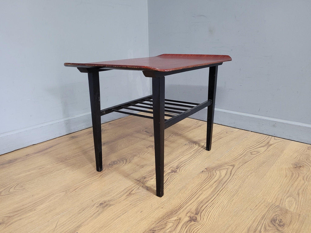 Mid Century Teak Style Tapered Black Leg Side Or Coffee Table Magazine Shelf