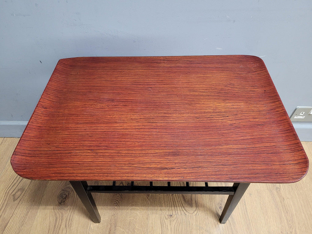 Mid Century Teak Style Tapered Black Leg Side Or Coffee Table Magazine Shelf