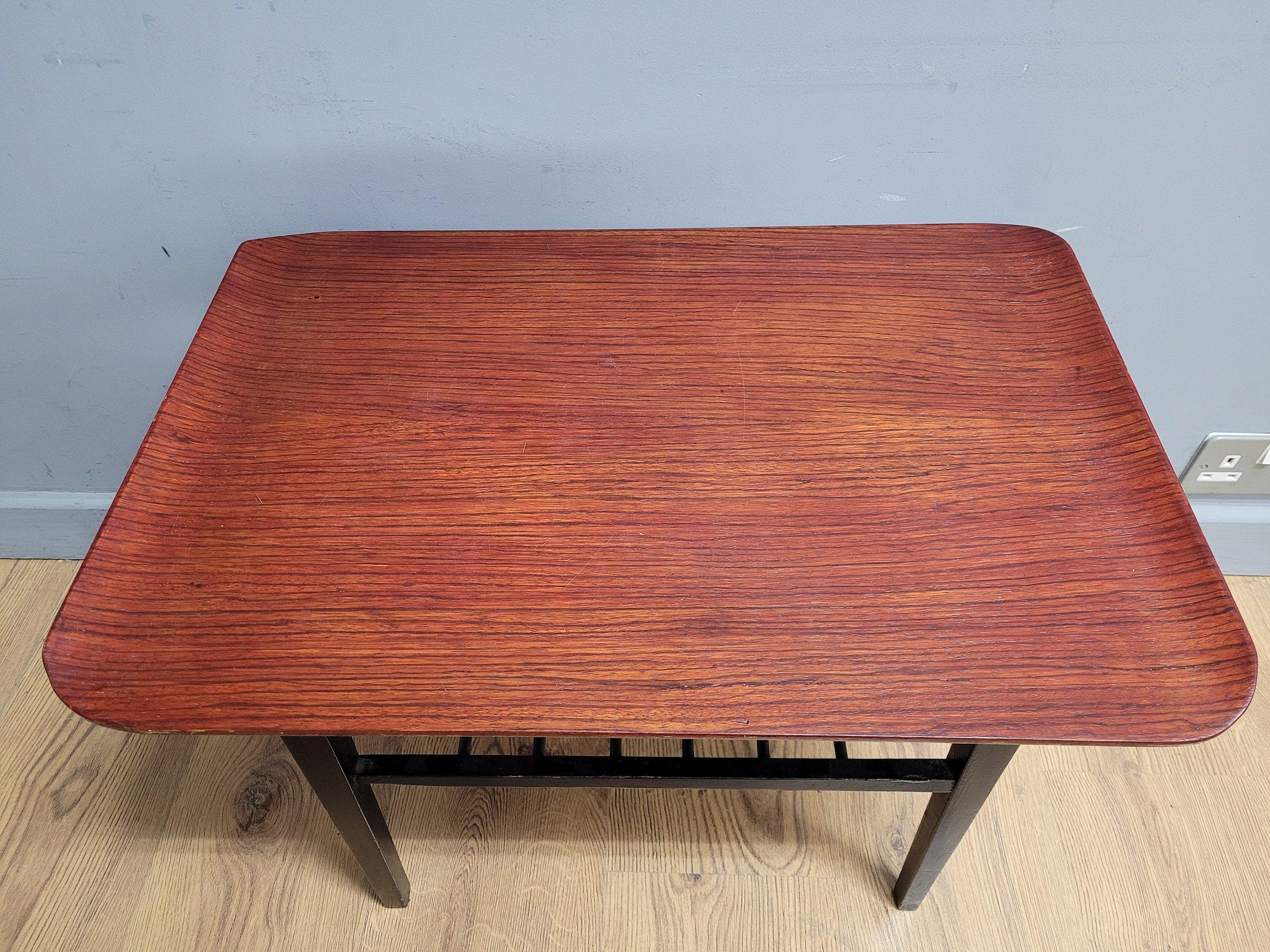 Mid Century Teak Style Tapered Black Leg Side Or Coffee Table Magazine Shelf