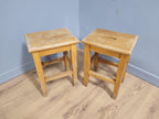 Vintage Pair Of Short Old School Lab Stools Ideal For Kitchen Table Blonde Wood
