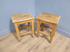 Vintage Pair Of Short Old School Lab Stools Ideal For Kitchen Table Blonde Wood