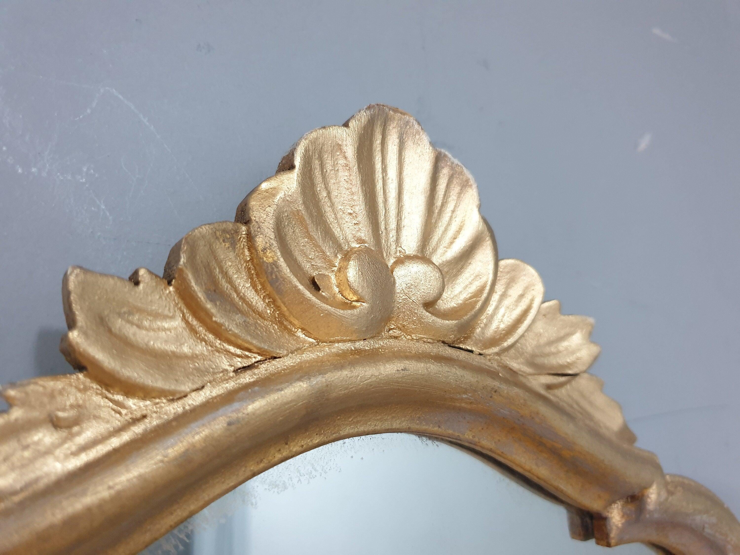 Vintage Ornate Distressed Gold Gilt Style Mirror Mantle Mirror
